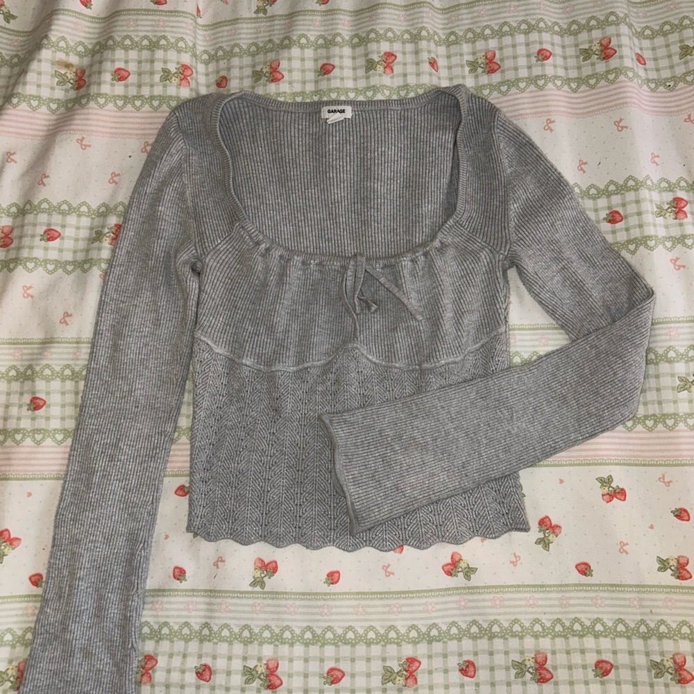 Garage Gray Ribbed Knit Blouse